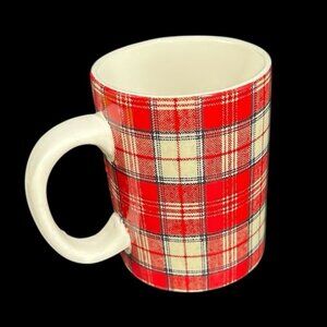 Pottery Barn Red Stewart Plaid Coffee Mug Ceramic Replacement Cup Winter Kitchen
